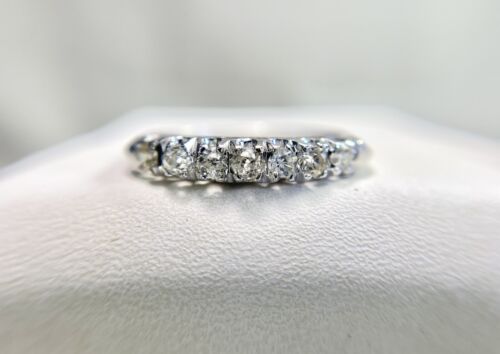 Vintage Art Deco 14k White Gold Old European Diamond Wedding Band Ring