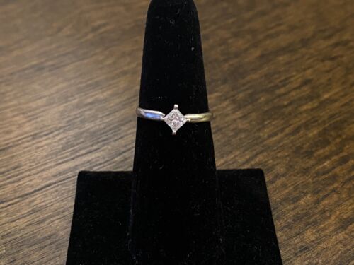 Vintage 14k White Gold Natural Square Princess Cut Diamond Solitaire Engagement 