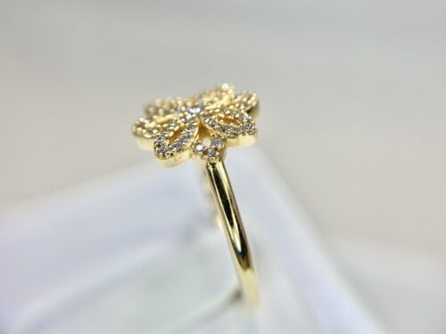 14k Yellow Gold Designer Natural Round Diamond Flower Shape Small Cocktail Ring