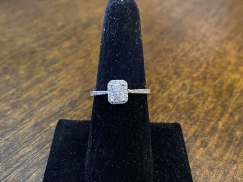 14k White Gold Natural Custom Cut Diamond Radiant Shape Cluster Engagement Ring