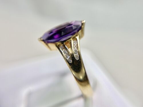 14k Yellow Gold Designer Natural Marquise Purple Amethyst Round Diamond Ring