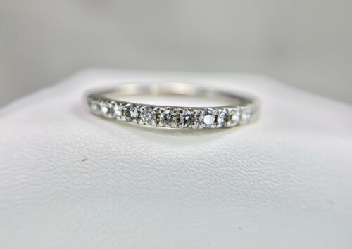 10k White Gold Natural Round Brilliant Diamond Wedding Band Stack Ring