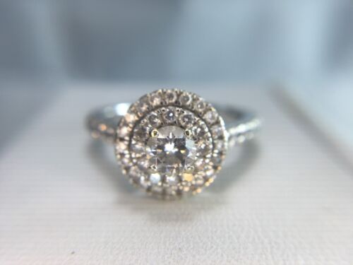 14k White Gold Round Brilliant Diamond Halo Engagement Ring