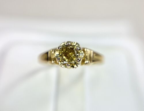 Art Deco Yellow Gold Natural Fancy Brown Color Cushion Shape Diamond Ring