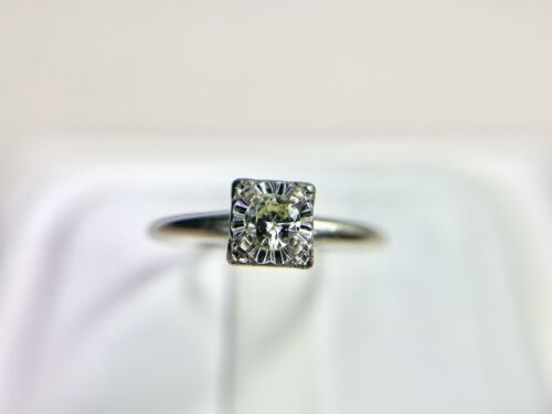 Vintage 14k White Gold Natural Round Brilliant Diamond Small Engagement Ring