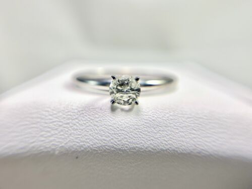 14k White Gold Natural Round Brilliant Diamond Solitaire Engagement Ring 1/3 TCW