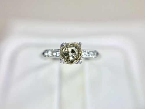 Art Deco Platinum Natural Old Miner Round Diamond Engagement Ring