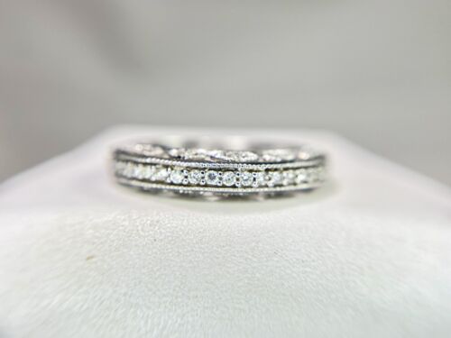 Vintage 14k White Gold Designer Natural Round Diamond Filigree Wedding Band Ring