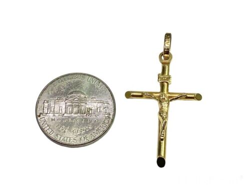 Vintage 14k Yellow Gold Italy Jesus Classic Cross Pendant 