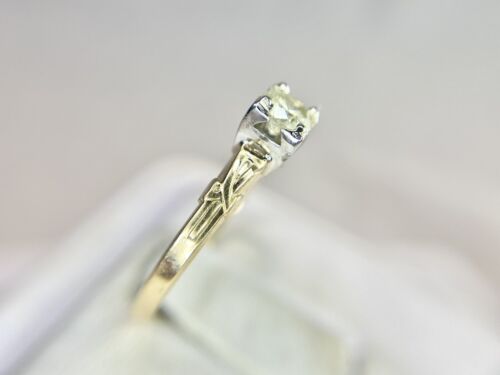 Vintage 14k Yellow Gold Natural Round Diamond Small Classic Engagement Ring