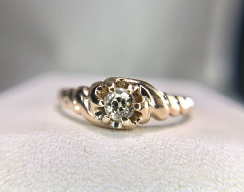 Victorian 14k Rose Gold Old European Natural Diamond Buttercup Engagement Ring