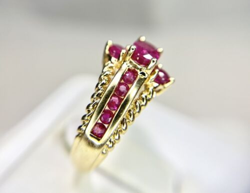 14k Yellow Gold Designer Oval Shape Round Natural Red Ruby Cocktail Ring