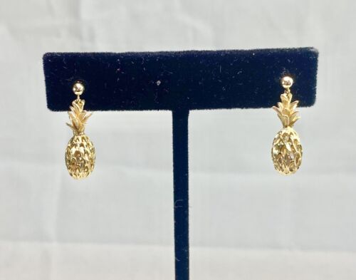 Vintage 14k Yellow Gold Handcrafted Pineapple Dangle Drop Earrings