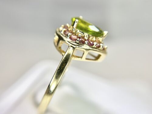 Vintage 14k Yellow Gold Pear Shape Green Peridot Pink Tourmaline Ring