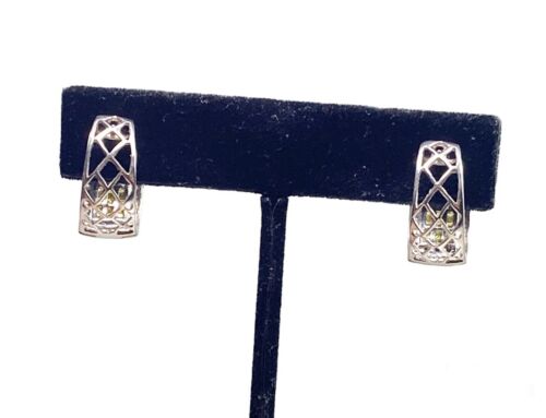 14k White Gold Natural Fancy Yellow Princess Cut Round Diamond Earrings