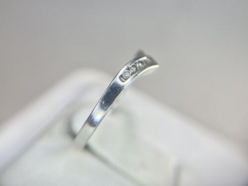 Vintage Estate 14k White Gold Round Brilliant Diamond Curved Wedding Band Ring