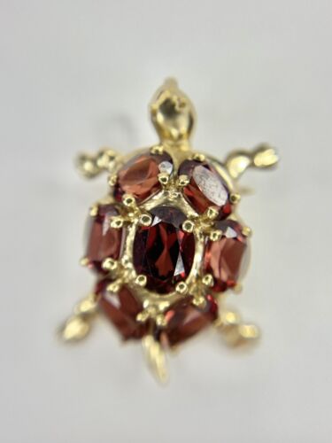 Vintage 10k Yellow Gold Designer Rhodolite Garnet Handcrafted Turtle Pendant Pin