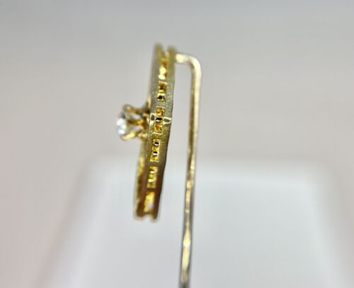 Art Deco 14k Yellow Gold Natural Old European Diamond Filigree Leaf Stick Pin