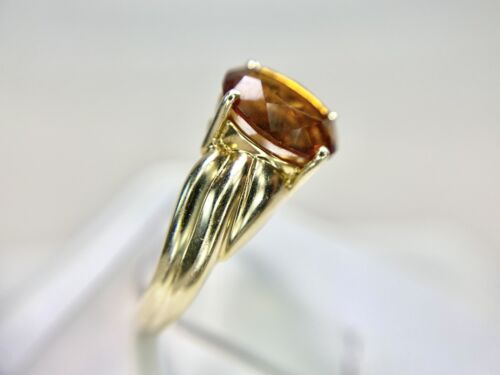 Vintage 10k Yellow Gold Designer Signed Oval Shape Orange Citrine Solitaire Ring