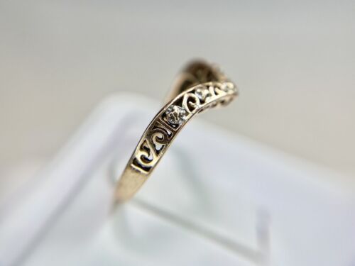 Vintage 10k Rose Gold Designer Signed Filigree Curved Wedding Band Stack Ring