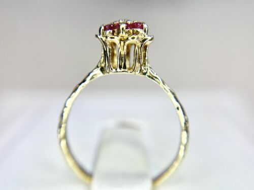 Vintage 10k Yellow Gold Natural Round Red Ruby Diamond Flower Ring