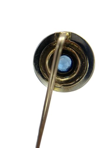 Vintage Art Deco 10k Yellow Gold Round Blue Sapphire Stick Pin