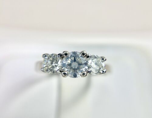 14k White Gold Round Brilliant Diamond Three Stone Engagement Ring 1.00 ct