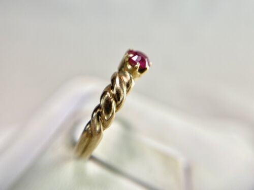 Vintage Art Deco 14k Rose Gold Natural Round Red Ruby Small Solitaire Ring