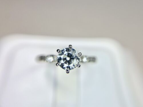 Vintage 14k White Gold Natural Round Brilliant Diamond Engagement Ring 1 ct