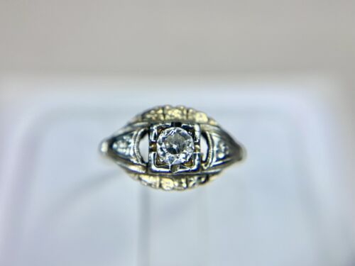 Art Deco 14k Yellow Gold Natural Round Old European Diamond Engagement Ring