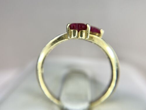 Vintage 10k Yellow Gold Lab Created Heart Shape Red Ruby  Diamond Cocktail Ring