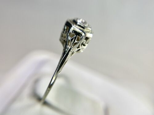 Vintage Art Deco 18k White Gold Old European Diamond Filigree Engagement Ring