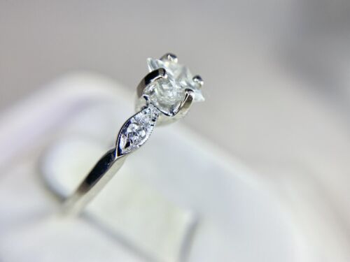 Vintage 14k White Gold Natural Princess Cut Round Diamond Engagement Ring