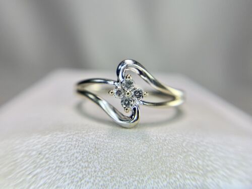 10k White Gold Natural Round Brilliant Diamond Flower Cluster By-Pass Ring