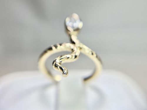 Vintage 14k Yellow Gold Marquise Shape GIA Certified Diamond Snake Ring