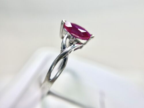 Vintage 10k White Gold Designer Marquise Pink Ruby Round Diamond Ring