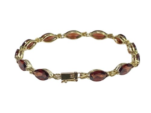 Vintage 10k Yellow Gold Marquise Shape Rhodolite Garnet Bracelet 