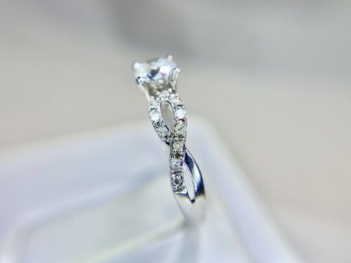 Vintage 10k White Gold Signed Natural Round Brilliant Diamond Engagement Ring