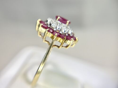 Vintage 10k Yellow Gold Natural Marquise Red Ruby Round Diamond Cocktail Ring