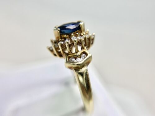 Vintage 10k Yellow Gold Natural Marquise Sapphire Round Diamond Cocktail Ring