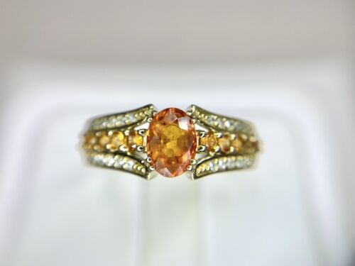 Vintage 14k Yellow Gold BH Effy Natural Oval Orange Sapphire Round Diamond Ring