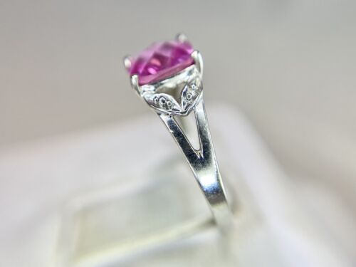 Vintage 10k White Gold Cushion Checkerboard Pink Topaz Round Diamond Ring