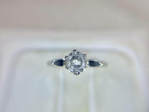 Vintage 10k White Gold Natural Round Rustic Diamond Solitaire Engagement Ring