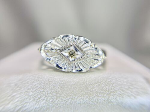 Vintage 10k White Gold Round Single Cut Natural Diamond Small Cocktail Ring