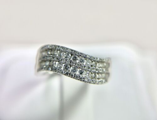 10k White Gold Designer Helzberg Round Diamond Curved Statement Band Ring