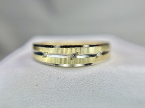 Vintage 14k Natural Round Small Diamond Polished Wedding Band Stack Ring