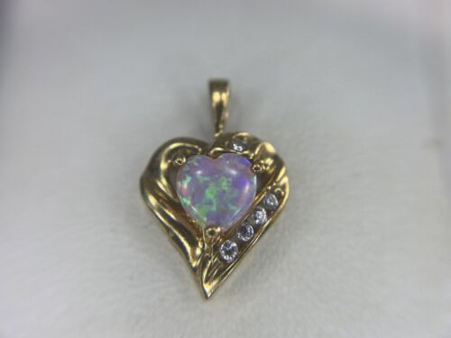 Estate 10k Yellow Gold Heart Shape Opalite Pendant