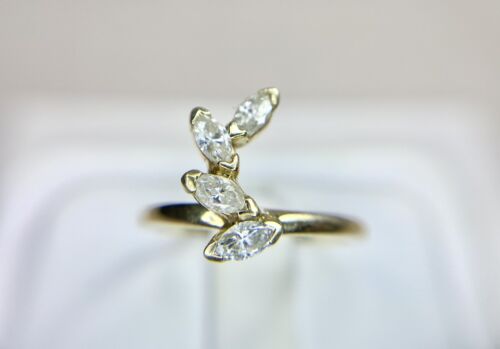 Vintage 14k Yellow Gold Natural Marquise Shape Four Stone Diamond Ring