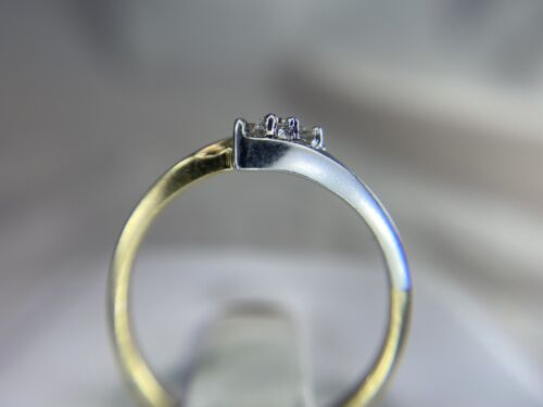 10k Yellow White Gold Natural Round Diamond Three Stone Small By-Pass Ring