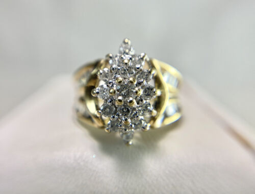 Vintage Retro 10k Yellow Gold Natural Round Baguette Cut Diamond Cocktail Ring